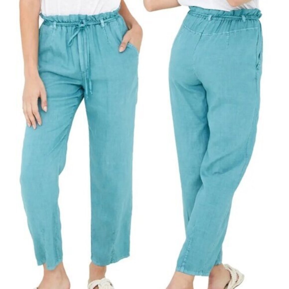 Bella Dahl Womens Teal Green Straight Leg Rayon Paperbag Waist Ankle Pant Size S
